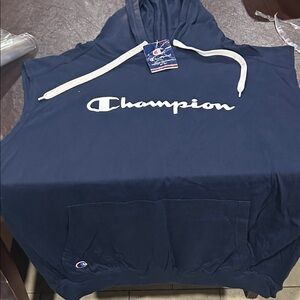 Champion Navy Hooded Sleeveless Top with White Logo